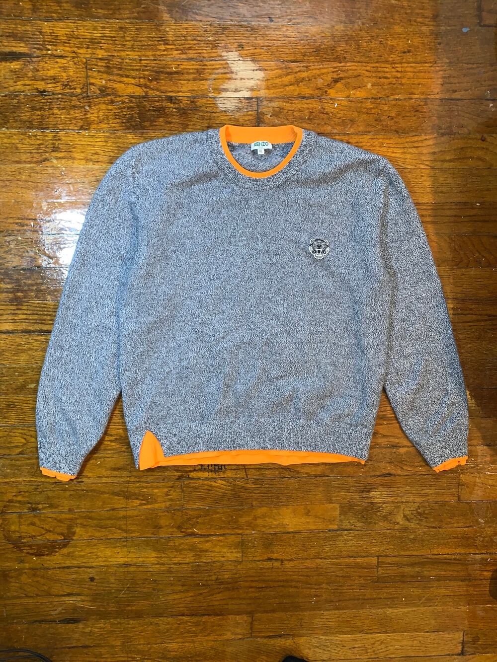 Kenzo Tiger Sweatshirt Womens XL Gray Orange Embroidered Crewneck Pullover